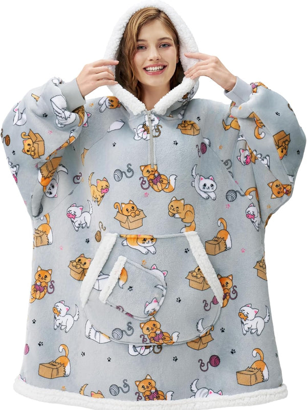 Grey Cat Fluvy Hoodie