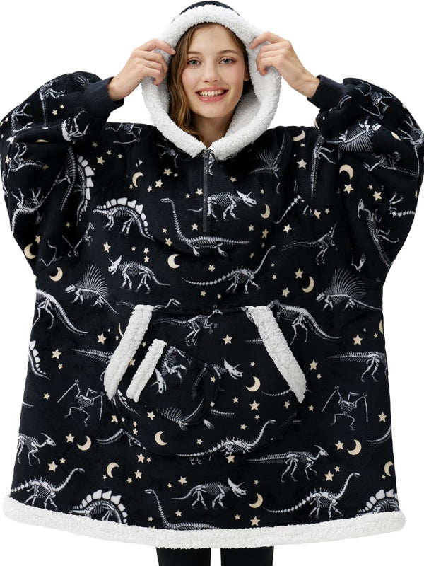 Black Glowing Dinosaur Fluvy Hoodie