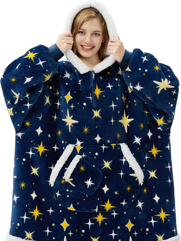 Dark Blue Glowing Stars Fluvy Hoodie