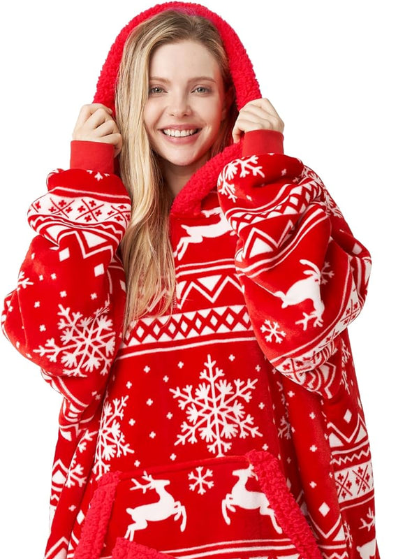 Red Christmas Reindeer Fluvy Hoodie