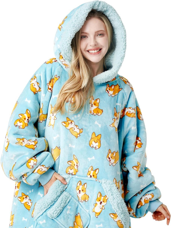 Blue Corgi Fluvy Hoodie