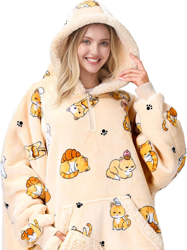 Beige Cat Fluvy Hoodie