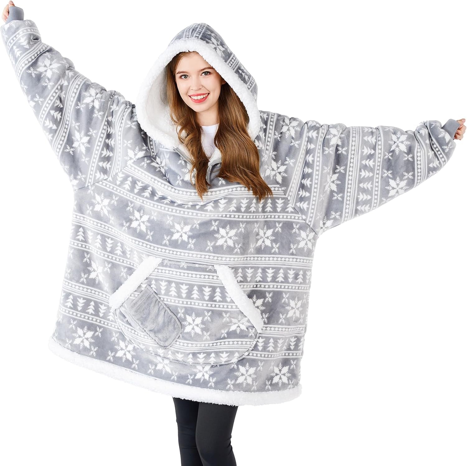 Grey Snowflake Fluvy Hoodie