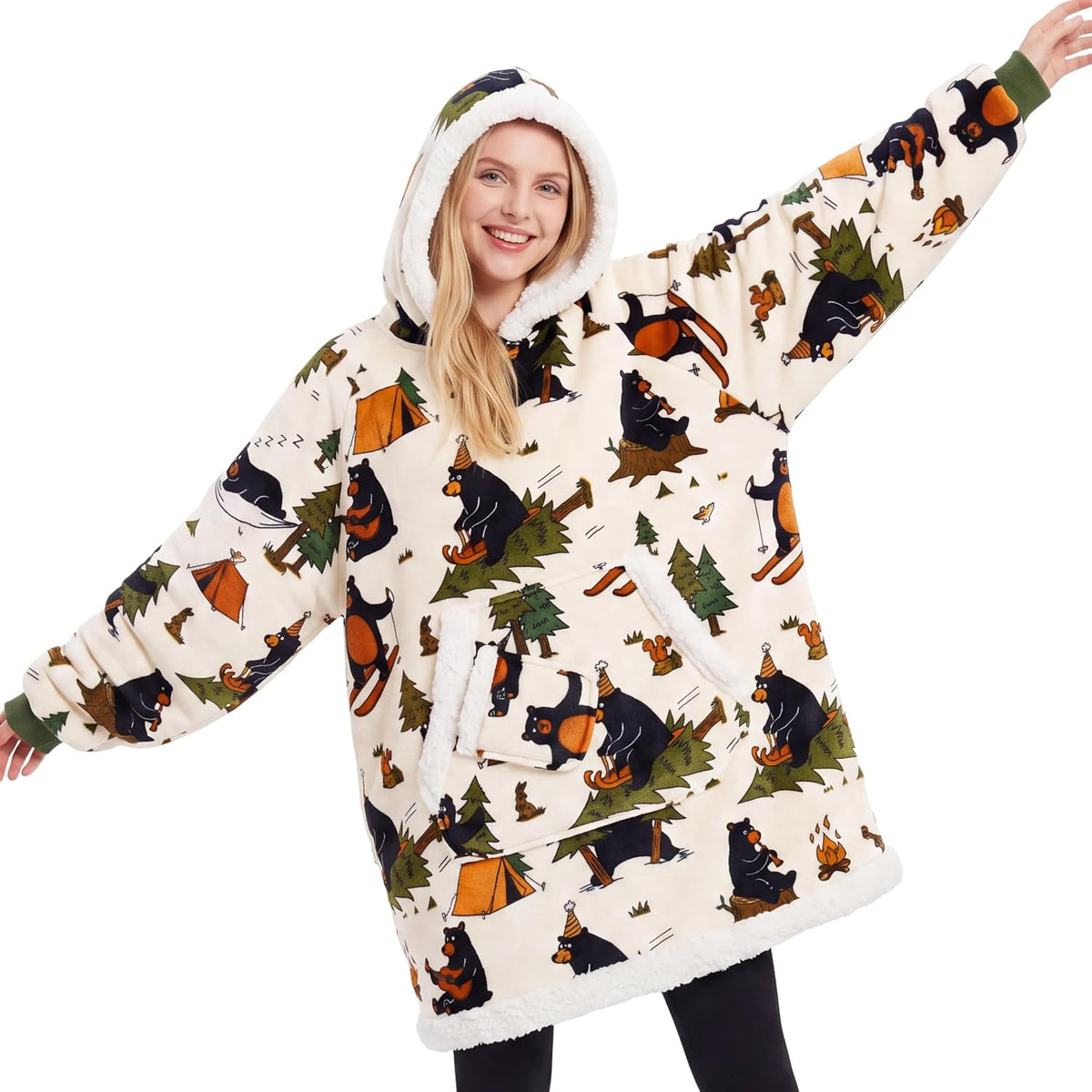 Beige Camping Bear Snug Hoodie