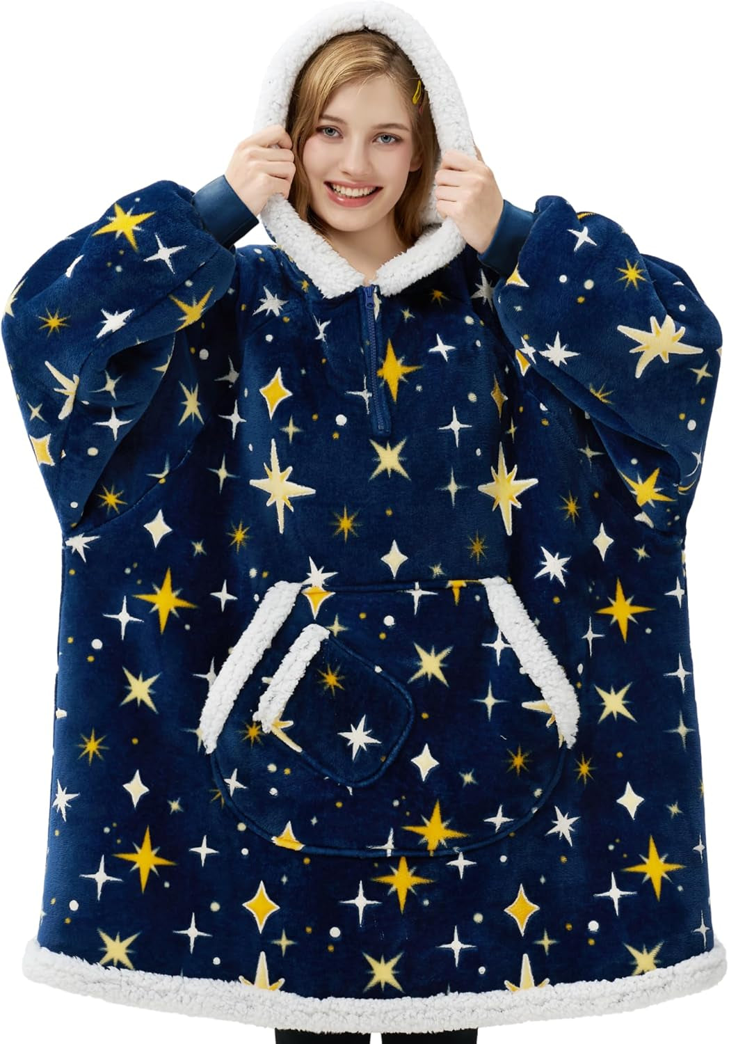 Dark Blue Glowing Stars Fluvy Hoodie