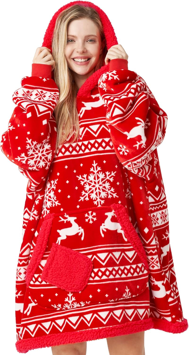 Red Christmas Reindeer Fluvy Hoodie