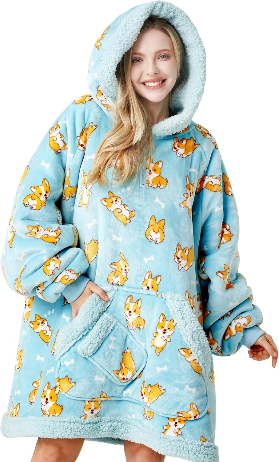 Blue Corgi Fluvy Hoodie