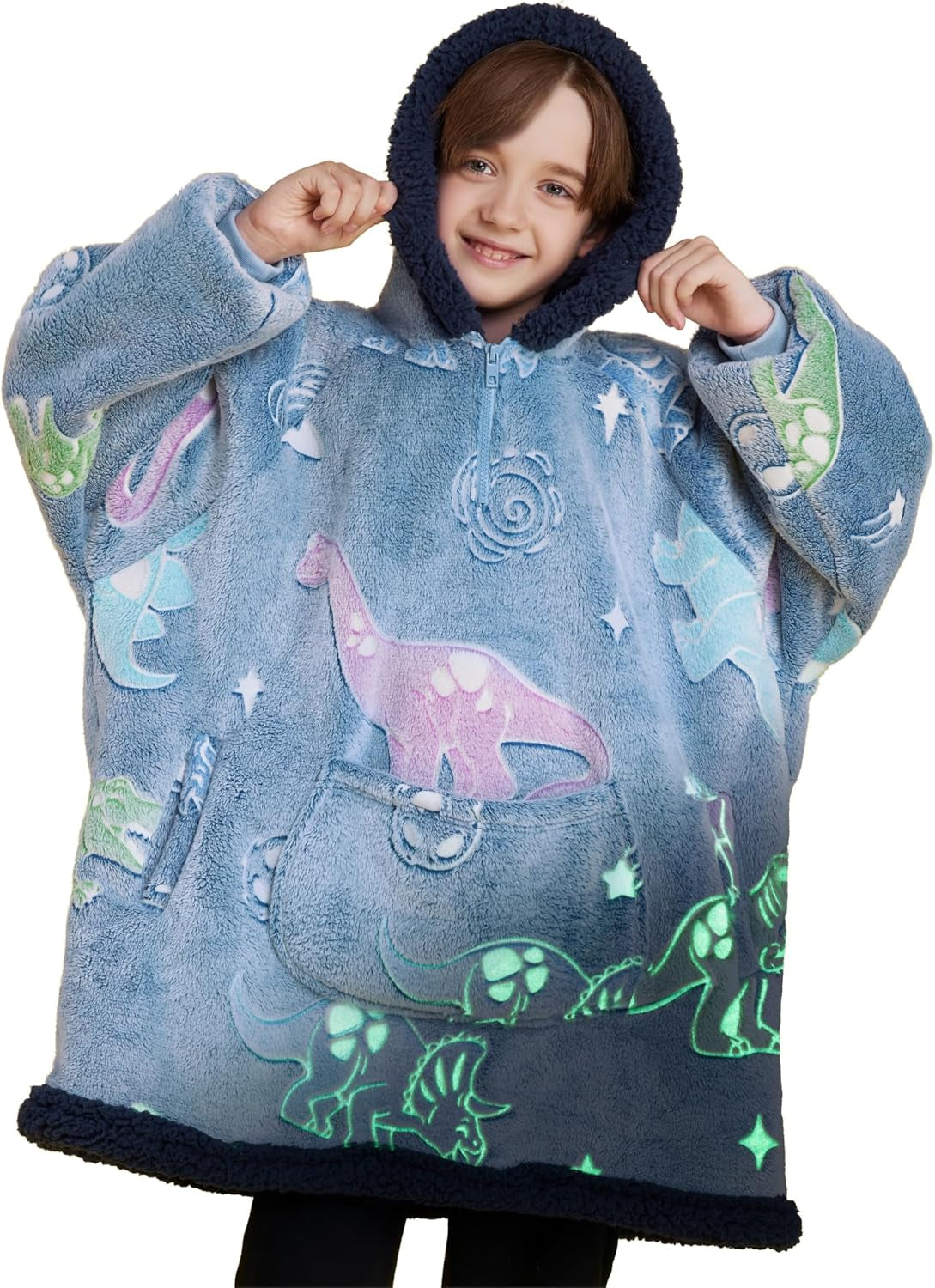 Blue Dinosaur Glow Fluvy Hoodie · Kids