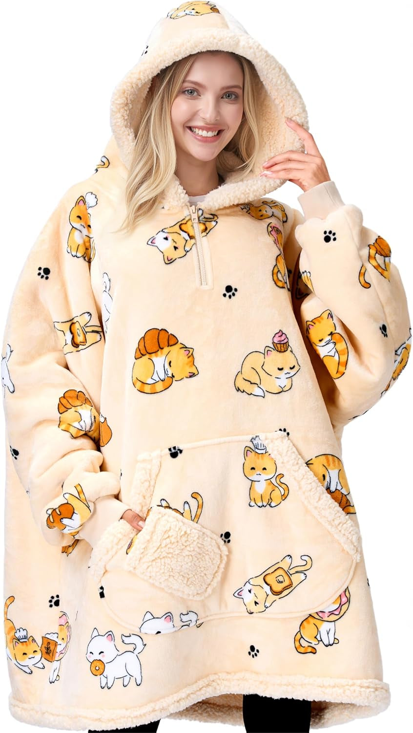 Beige Cat Fluvy Hoodie