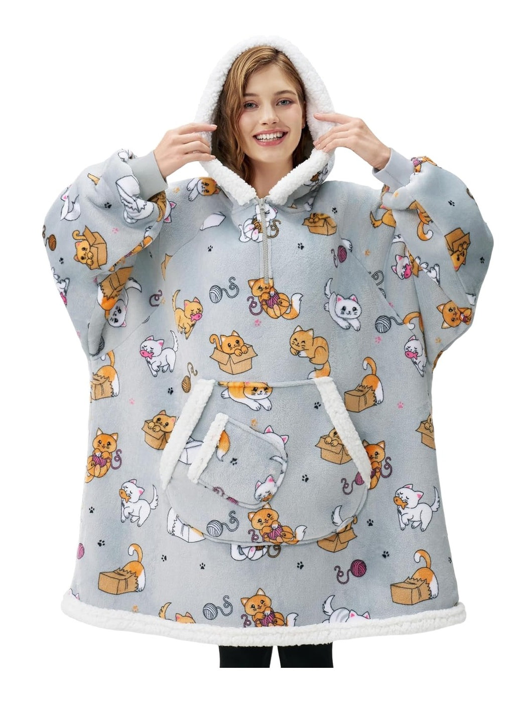 Grey Cat Snug Hoodie