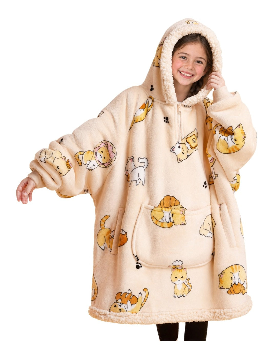 Beige Cat Fluvy Hoodie (Kids)