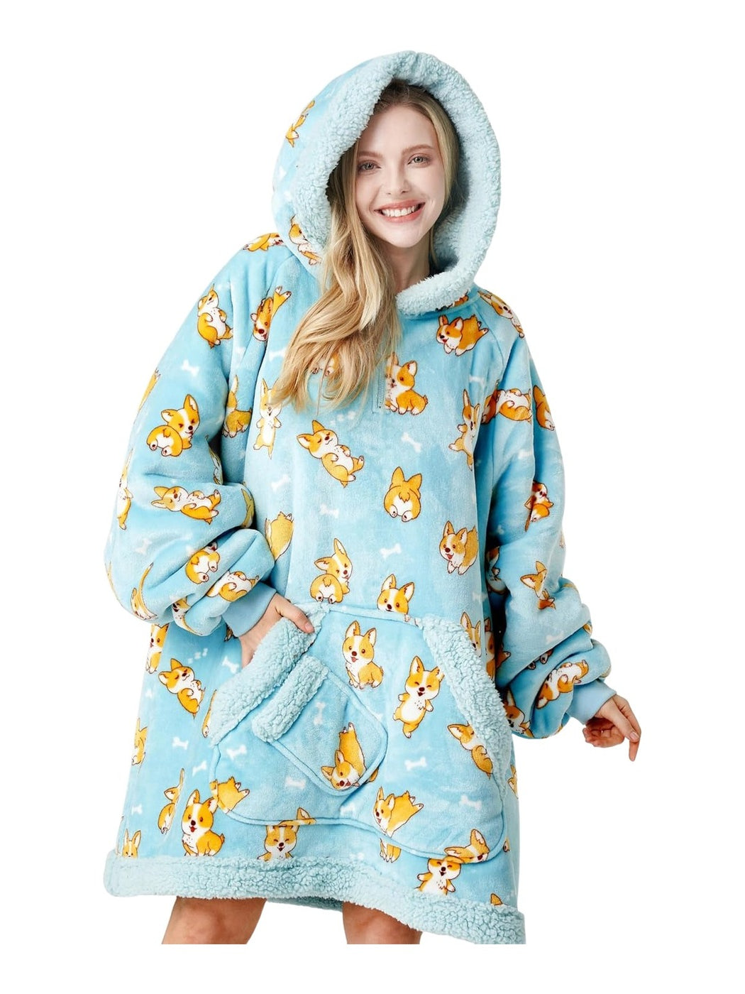 Blue Corgi Fluvy Hoodie