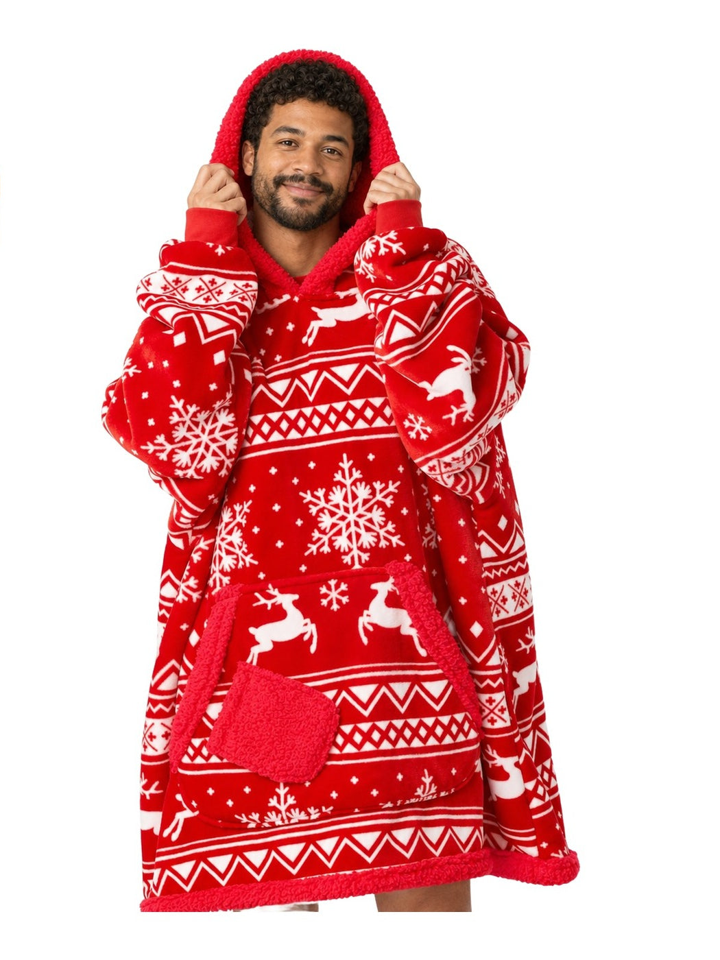 Red Christmas Reindeer Fluvy Hoodie