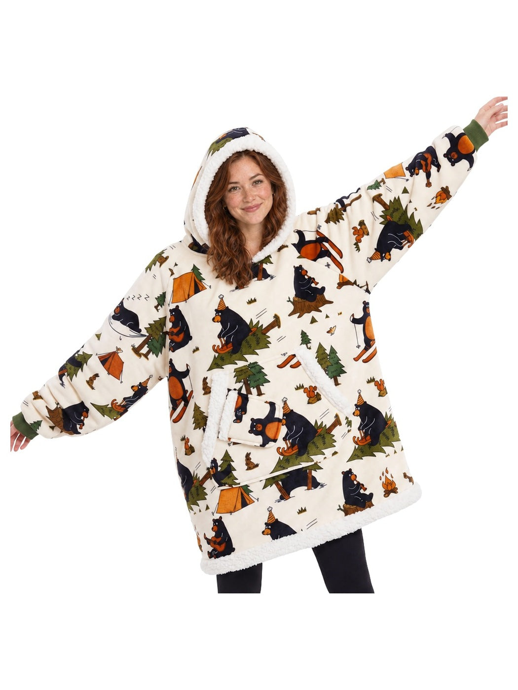 Beige Camping Bear Snug Hoodie