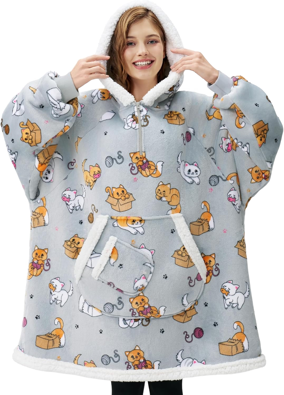Grey Cat Snug Hoodie